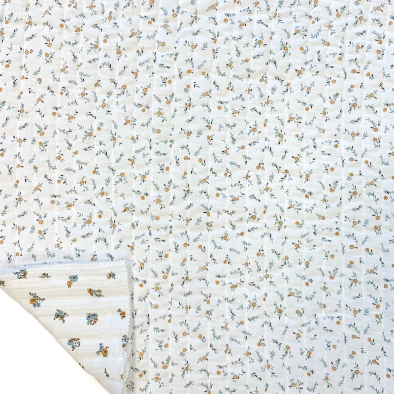 Printed Quilted Double Gauze HOPE 1J / JANET 1J White / Blue Multicolored